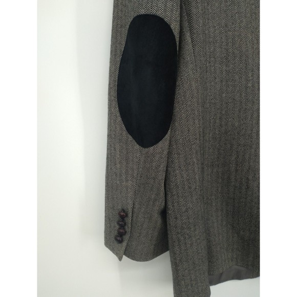 Ralph Lauren mens herringbone wool blazer Size 42L grey sport coat suede patch - Picture 4 of 11